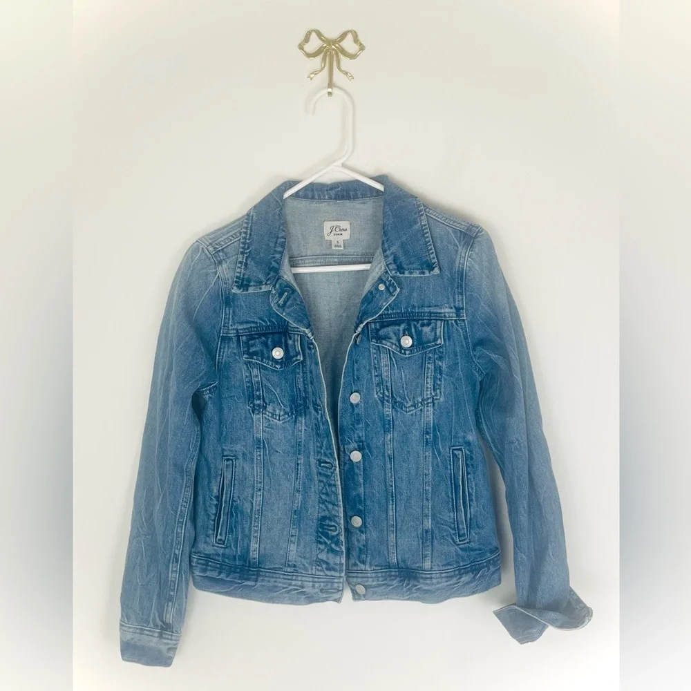 J. Crew Classic Blue Denim Jean Jacket Light Wash Casual 100% Cotton Womens‎ S